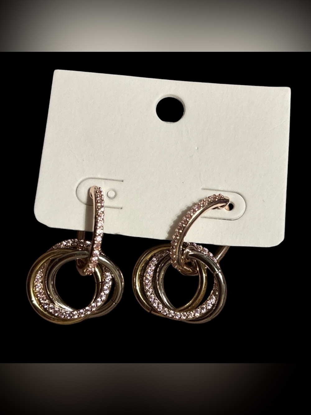 Gold Tone and Pink Interlocking Hoop Earrings